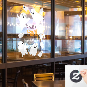 可愛いブックスクリプトを覗くハロウィーンおもしろい幽霊 ウィンドウサイン