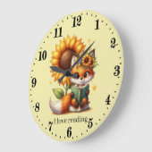 可愛いブックフォックス文字読の時計を追加 ラージ壁時計 (傾斜)