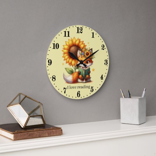 可愛いブックフォックス文字読の時計を追加 ラージ壁時計 (オフィス)