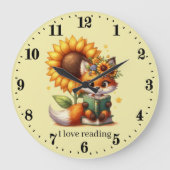 可愛いブックフォックス文字読の時計を追加 ラージ壁時計 (正面)