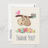 可愛いブラウンぶら下がったナマケモノの裏返しありがとう ポストカード (正面/裏面)