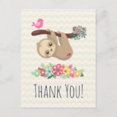 可愛いブラウンぶら下がったナマケモノの裏返しありがとう ポストカード (正面)