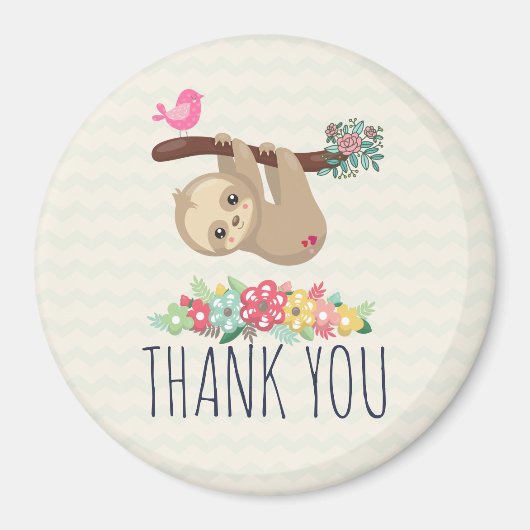 可愛いブラウンぶら下がったナマケモノの逆さありがとう マグネット (正面)