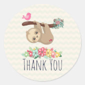 可愛いブラウンぶら下がったナマケモノの逆さありがとう ラウンドシール (正面)