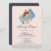 可愛いブラウンウォーターカラーディアバースデーパーティー 招待状 (正面/裏面)