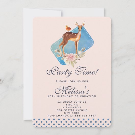 可愛いブラウンウォーターカラーディアバースデーパーティー 招待状 (正面)