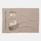 可愛いブラウンクリームハリネズミ最高のの友達 キッチンタオル (横)