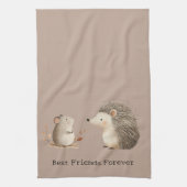 可愛いブラウンクリームハリネズミ最高のの友達 キッチンタオル (縦)