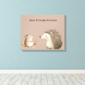 可愛いブラウンクリームハリネズミ最高のの友達 キャンバスプリント (インサイチュ (ウッドフロア))