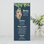 可愛いブラウンスロート&トロピカル葉水色メニュー 招待状 (スタンド正面)