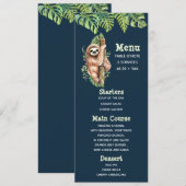 可愛いブラウンスロート&トロピカル葉水色メニュー 招待状 (正面/裏面)