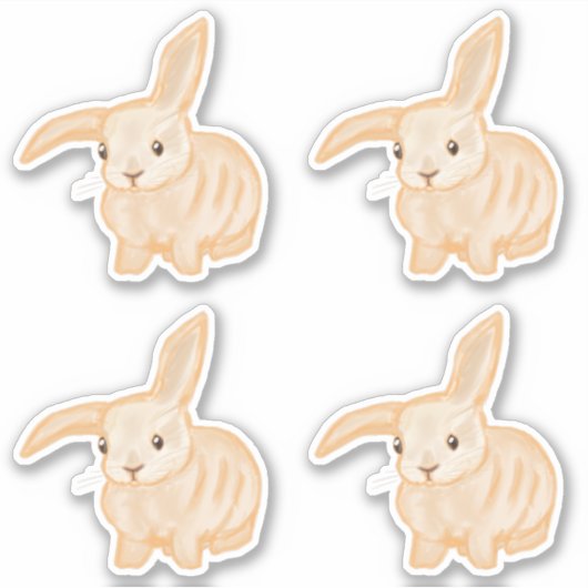 可愛いブラウンバニーラビット – 4xカットアウト。 シール (正面)