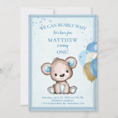 可愛いブラウンベア男の子の最初の誕生日招待状 招待状 (正面)