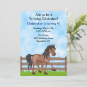 可愛いブラウンホースボーイズ誕生日パーティー 招待状 (スタンド正面)