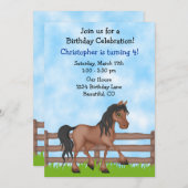 可愛いブラウンホースボーイズ誕生日パーティー 招待状 (正面/裏面)