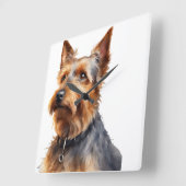 可愛いブラウン&グレーオーストラリアのテリア犬 スクエア壁時計 (傾斜)