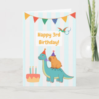 可愛いブラキオサウルスのカピバラ 3歳の誕生日カード カード