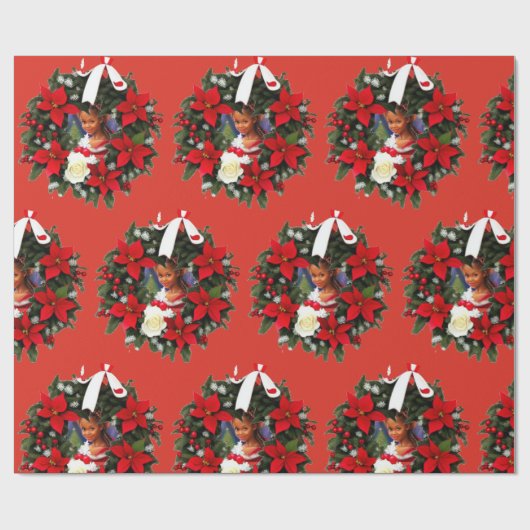 可愛いブラックアフロ女の子アフリカンアメリカン・クリスマス ラッピングペーパー (フラット)