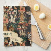 可愛いブラックコテージコアフローラキノコ型 キッチンタオル (四つ折り)