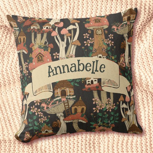 可愛いブラックコテージコアフローラキノコ型 クッション