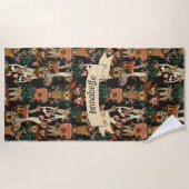 可愛いブラックコテージコアフローラキノコ型 ビーチタオル (正面)