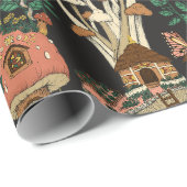 可愛いブラックコテージコアフローラキノコ型 ラッピングペーパー (ロールコーナー)