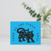 可愛いブラックタイガー紙カット中国の年誕生日P シーズンポストカード (スタンド正面)