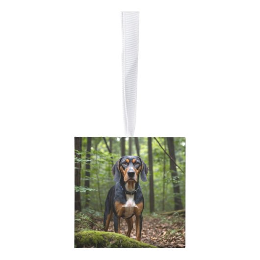 可愛いブラックタンコンハウンドドッグ2写真クリスマス キューブオーナメント (右)