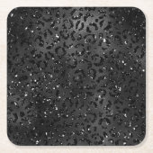 可愛いブラックチートヒョウ皮プリント動物 スクエアペーパーコースター (正面)