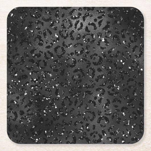 可愛いブラックチートヒョウ皮プリント動物 スクエアペーパーコースター (正面)