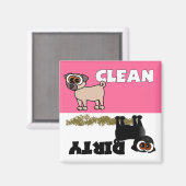 可愛いブラックパグクリーン/汚れた食洗機磁石 マグネット (正面/裏面)