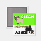 可愛いブラックパグクリーン/汚れた食洗機磁石 マグネット (正面/裏面)