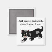 可愛いブラックパッチ猫ことわざ マグネット (正面/裏面)