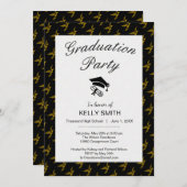 可愛いブラックヴィンテージ金ゴールドイーグル卒業パーティー 招待状 (正面/裏面)