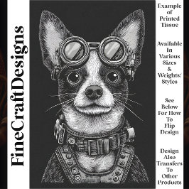 可愛いブラック&ホワイトSteampunk子犬T7デコページ 薄葉紙
