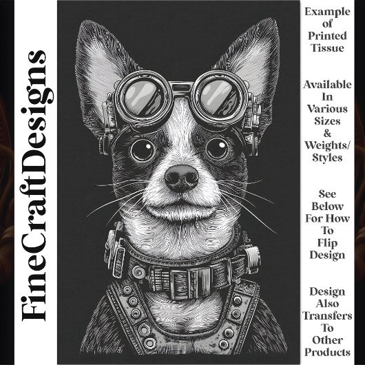 可愛いブラック&ホワイトSteampunk子犬T7デコページ 薄葉紙