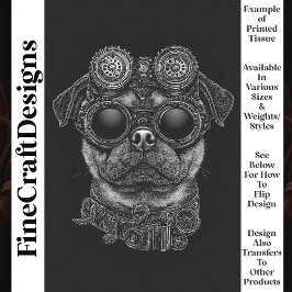 可愛いブラック&ホワイトSteampunk Pug T6デコパージュ 薄葉紙