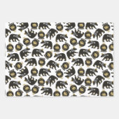 可愛いブラック&金ゴールドクリスマスパターンs ラッピングペーパーシート (正面)