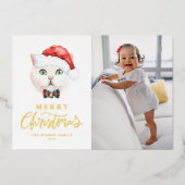可愛いブリティッシュ・ショートヘア猫サンタ写真クリスマス 箔シーズンカード (正面)