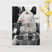 可愛いブルテリアフォトグリーティングカード「ディナー」 カード (黄色い花)