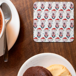 可愛いブルテリア犬のクリスマスパターン スクエアペーパーコースター