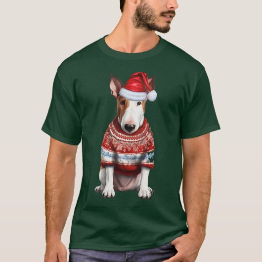 可愛いブルテリア犬の愛するクリスマスおもしろい Tシャツ (正面)