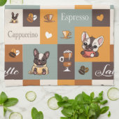 可愛いブルドッグのコーヒー好き キッチンタオル (折り畳み)