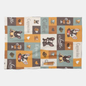 可愛いブルドッグのコーヒー好き キッチンタオル (横)