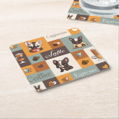 可愛いブルドッグのコーヒー好き スクエアペーパーコースター (アングル)