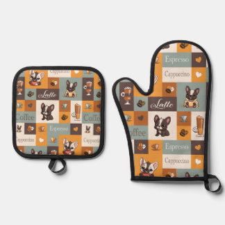 可愛いブルドッグのコーヒー好き 鍋つかみ&鍋敷きセット