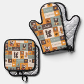 可愛いブルドッグのコーヒー好き 鍋つかみ&鍋敷きセット (正面/裏面)