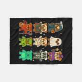 可愛いブルドッグウィッチカボチャのスケルトン衣装H フリースブランケット (正面(横))