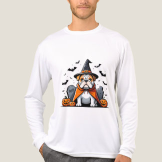 可愛いブルドッグハロウィーンTシャツ – ウィッチハット、かぼちゃ トライブレンドＴシャツ