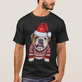 可愛いブルドッグ好きおもしろいクリスマス Tシャツ